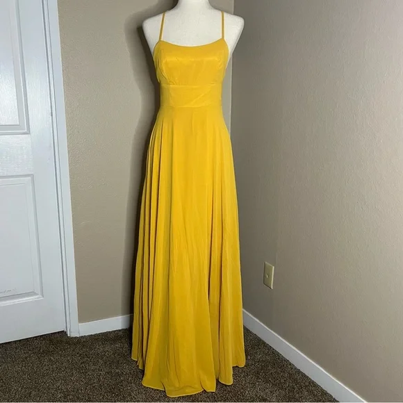 dreamy romance mustard yellow backless maxi dress Sunflower Yellow Mesh Maxi Dress - US 2 main image 0